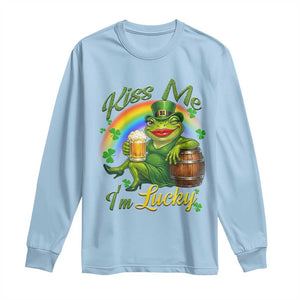 Funny Kiss Me I Am Lucky Long Sleeve Shirt St Patricks Day Frog TS12 Light Blue Print Your Wear