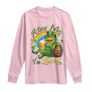 Funny Kiss Me I Am Lucky Long Sleeve Shirt St Patricks Day Frog TS12 Light Pink Print Your Wear
