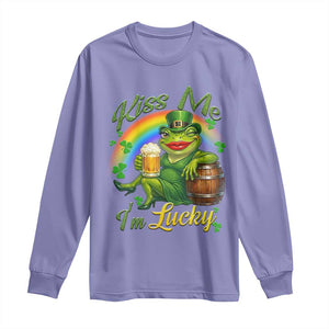Funny Kiss Me I Am Lucky Long Sleeve Shirt St Patricks Day Frog TS12 Violet Print Your Wear