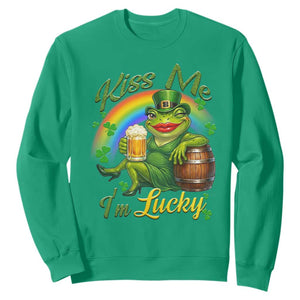 Funny Kiss Me I Am Lucky Sweatshirt St Patricks Day Frog TS12 Irish Green Print Your Wear