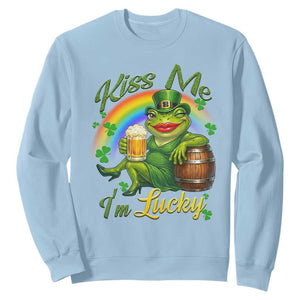 Funny Kiss Me I Am Lucky Sweatshirt St Patricks Day Frog TS12 Light Blue Print Your Wear