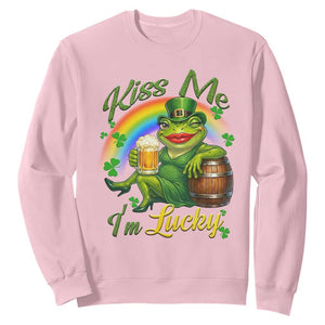 Funny Kiss Me I Am Lucky Sweatshirt St Patricks Day Frog TS12 Light Pink Print Your Wear