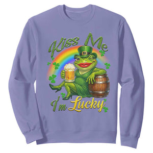 Funny Kiss Me I Am Lucky Sweatshirt St Patricks Day Frog TS12 Violet Print Your Wear