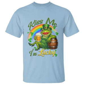 Funny Kiss Me I Am Lucky T Shirt St Patricks Day Frog TS12 Light Blue Print Your Wear
