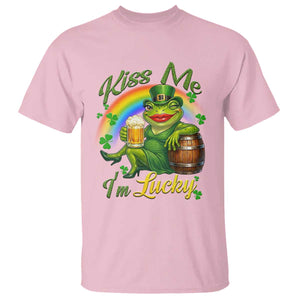 Funny Kiss Me I Am Lucky T Shirt St Patricks Day Frog TS12 Light Pink Print Your Wear
