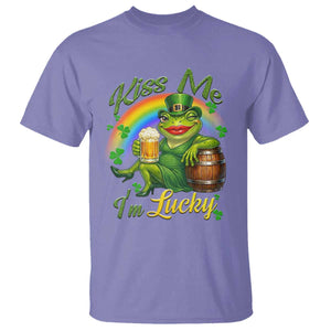 Funny Kiss Me I Am Lucky T Shirt St Patricks Day Frog TS12 Violet Print Your Wear