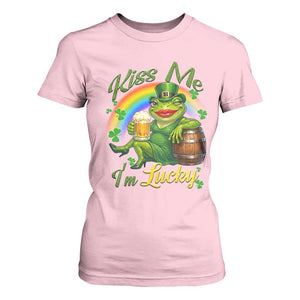 Funny Kiss Me I Am Lucky T Shirt For Women St Patricks Day Frog TS12 Light Pink Print Your Wear