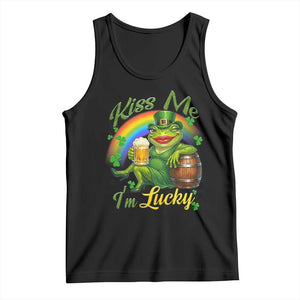 Funny Kiss Me I Am Lucky Tank Top St Patricks Day Frog TS12 Black Print Your Wear