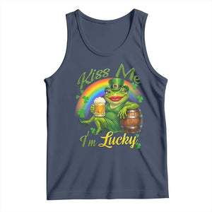 Funny Kiss Me I Am Lucky Tank Top St Patricks Day Frog TS12 Navy Print Your Wear