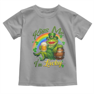 Funny Kiss Me I Am Lucky Toddler T Shirt St Patricks Day Frog TS12 Sport Gray Print Your Wear