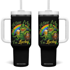 Funny Kiss Me I Am Lucky Tumbler With Handle St Patricks Day Frog TS12 One Size: 40 oz Black Print Your Wear