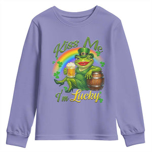 Funny Kiss Me I Am Lucky Youth Sweatshirt St Patricks Day Frog TS12 Violet Print Your Wear