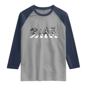 Funny Easter Cryptid Walk Raglan Shirt Bigfoot Mothman Jersey Devil Chupacabra TS12 Sport Gray Navy Print Your Wear