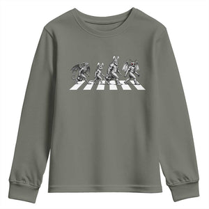 Funny Easter Cryptid Walk Youth Sweatshirt Bigfoot Mothman Jersey Devil Chupacabra TS12 Military Green Print Your Wear