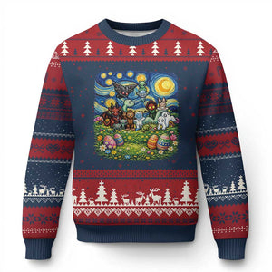 Funny Cryptid Starry Night Easter Ugly Christmas Sweater Monster Lover Gift TS12 Navy Red Print Your Wear