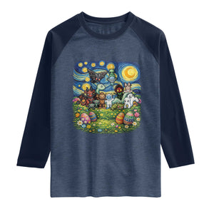 Funny Cryptid Starry Night Easter Raglan Shirt Monster Lover Gift TS12 Heather Denim Navy Print Your Wear