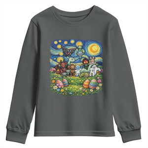 Funny Cryptid Starry Night Easter Youth Sweatshirt Monster Lover Gift TS12 Dark Heather Print Your Wear