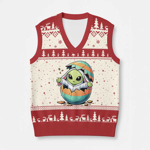 Funny Alien Bunny Ears Easter V-Neck Knit Sweater Vest Extraterrestrial Gift TS12 Beige Red Print Your Wear