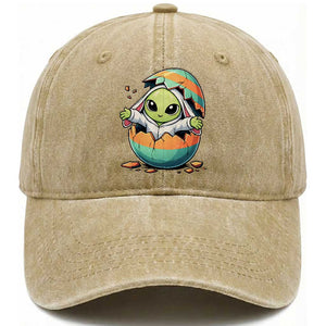Funny Alien Bunny Ears Easter Washed Cotton Baseball Cap Extraterrestrial Gift TS12 Washed Cap Universal Fit Khaki Print Your Wear