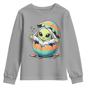 Funny Alien Bunny Ears Easter Youth Sweatshirt Extraterrestrial Gift TS12 Sport Gray Print Your Wear