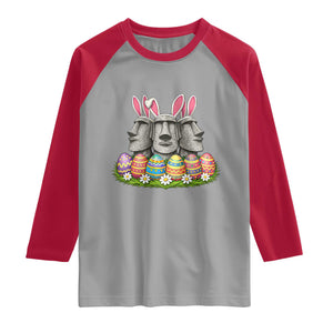 Easter Island Moai Bunny Ears Raglan Shirt Funny Archaeology Gift TS12 Sport Gray Red Print Your Wear