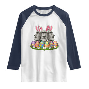 Easter Island Moai Bunny Ears Raglan Shirt Funny Archaeology Gift TS12 White Navy Print Your Wear