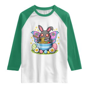Funny Easter Mothman Eating Ramen Raglan Shirt Cryptid Lover Gift TS12 White Kelly Green Print Your Wear