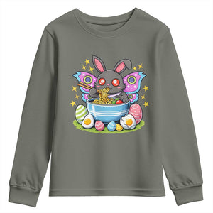 Funny Easter Mothman Eating Ramen Youth Sweatshirt Cryptid Lover Gift TS12 Military Green Print Your Wear