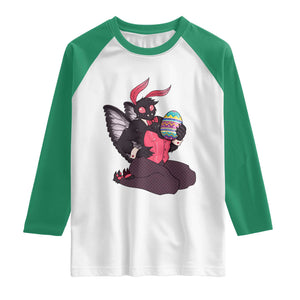 Sexy Easter Bunny Mothman Raglan Shirt Cryptid Humor Gift TS12 White Kelly Green Print Your Wear