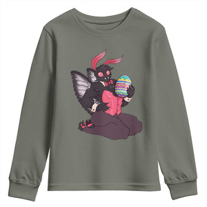 Sexy Easter Bunny Mothman Youth Sweatshirt Cryptid Humor Gift TS12 Military Green Print Your Wear