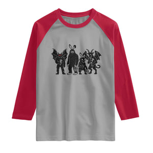 Funny Easter Cryptid Squad Raglan Shirt Bigfoot Mothman Jersey Devil Chupacabra Gift TS12 Sport Gray Red Print Your Wear