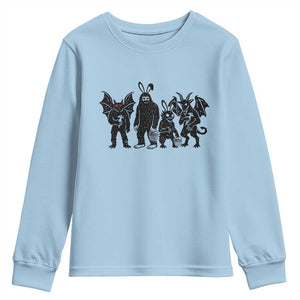 Funny Easter Cryptid Squad Youth Sweatshirt Bigfoot Mothman Jersey Devil Chupacabra Gift TS12 Light Blue Print Your Wear