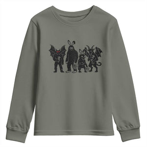 Funny Easter Cryptid Squad Youth Sweatshirt Bigfoot Mothman Jersey Devil Chupacabra Gift TS12 Military Green Print Your Wear