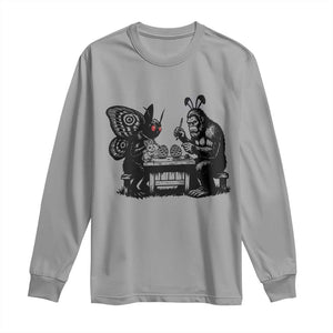 Funny Bigfoot And Mothman Egg Painting Long Sleeve Shirt Cryptid Easter Gift TS12 Sport Gray Print Your Wear
