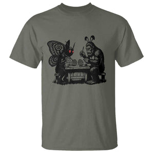 Funny Bigfoot And Mothman Egg Painting T Shirt Cryptid Easter Gift TS12 Military Green Print Your Wear