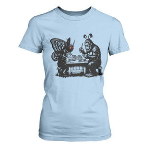 Funny Bigfoot And Mothman Egg Painting T Shirt For Women Cryptid Easter Gift TS12 Light Blue Print Your Wear