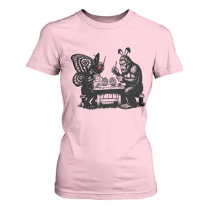 Funny Bigfoot And Mothman Egg Painting T Shirt For Women Cryptid Easter Gift TS12 Light Pink Print Your Wear