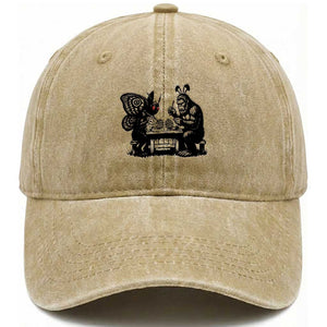 Funny Bigfoot And Mothman Egg Painting Washed Cotton Baseball Cap Cryptid Easter Gift TS12 Washed Cap Universal Fit Khaki Print Your Wear