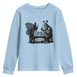 Funny Bigfoot And Mothman Egg Painting Youth Sweatshirt Cryptid Easter Gift TS12 Light Blue Print Your Wear