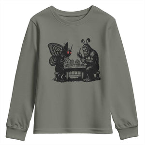 Funny Bigfoot And Mothman Egg Painting Youth Sweatshirt Cryptid Easter Gift TS12 Military Green Print Your Wear
