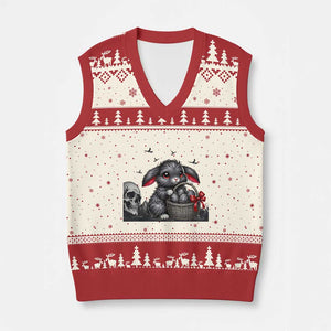 Gothic Easter Bunny V-Neck Knit Sweater Vest Dark Aesthetic Rabbit Gift TS12 Beige Red Print Your Wear