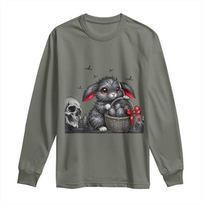 Gothic Easter Bunny Long Sleeve Shirt Dark Aesthetic Rabbit Gift TS12 Military Green Print Your Wear