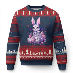 Cute Spooky Easter Bunny Ugly Christmas Sweater Pastel Goth Rabbit Gift TS12 Navy Red Print Your Wear