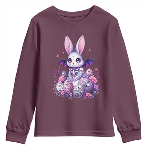 Cute Spooky Easter Bunny Youth Sweatshirt Pastel Goth Rabbit Gift TS12 Maroon Print Your Wear