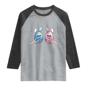 Gothic Easter Gift Raglan Shirt Skeleton Hands Holding Easter Eggs TS12 Heather Gray Heather Charcoal Print Your Wear