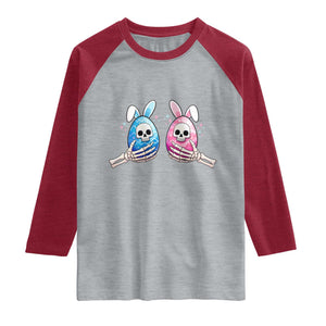 Gothic Easter Gift Raglan Shirt Skeleton Hands Holding Easter Eggs TS12 Heather Gray Heather Red Print Your Wear
