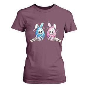 Gothic Easter Gift T Shirt For Women Skeleton Hands Holding Easter Eggs TS12 Maroon Print Your Wear