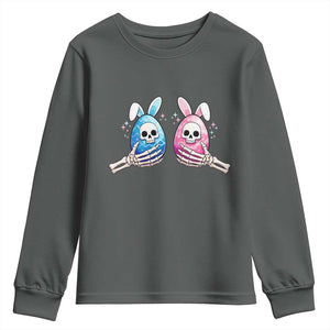 Gothic Easter Gift Youth Sweatshirt Skeleton Hands Holding Easter Eggs TS12 Dark Heather Print Your Wear
