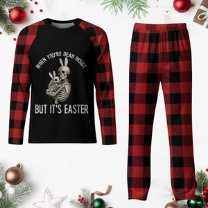 Funny Easter Bunny Skeleton Plaid Pajama Set Dead Inside But It Is Easter TS12 Buffalo Plaid Print Your Wear