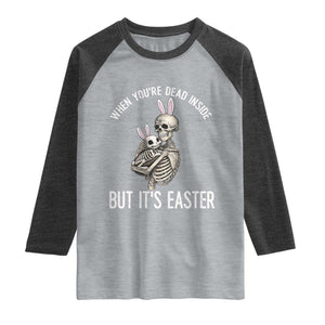 Funny Easter Bunny Skeleton Raglan Shirt Dead Inside But It Is Easter TS12 Heather Gray Heather Charcoal Print Your Wear